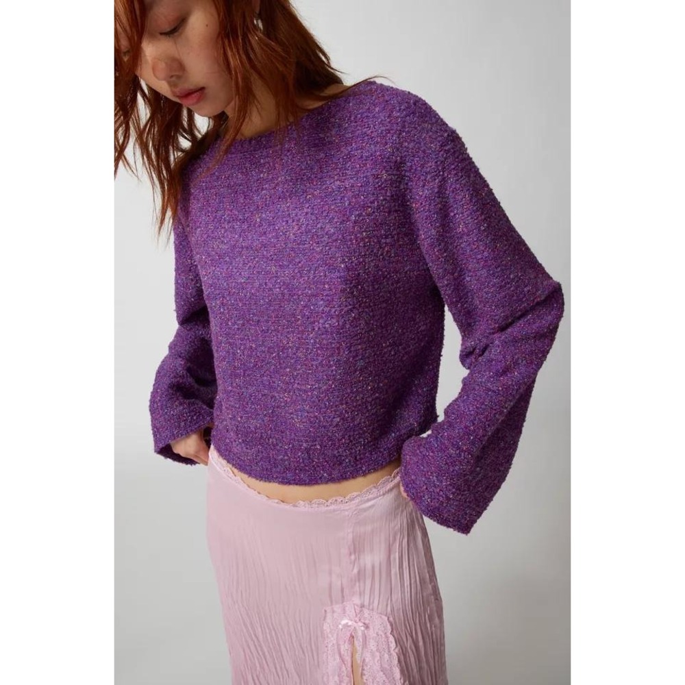 Urban Renewal Remnants fuzzy knit sweater Womens S Purple Cropped Bell Sleeve
